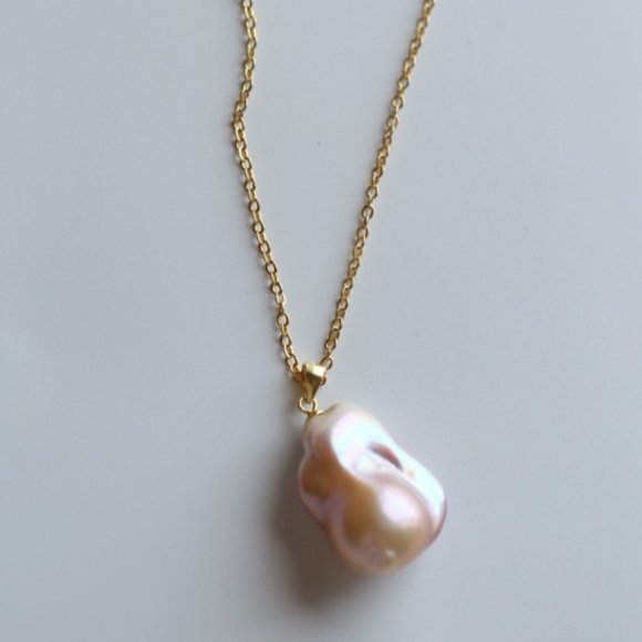 Gold Vermeil Natural Baroque Pearl Necklace Silver Genuine Pearl Pendant for Her - Picture 5 of 10